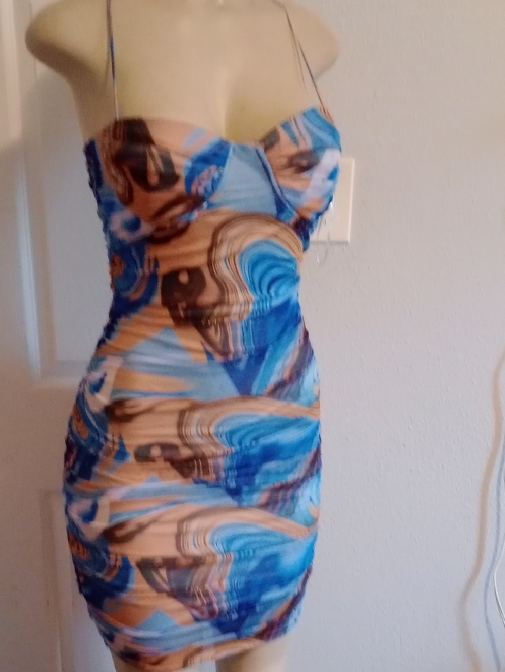 Blanca  Blue & Tan Abstract Bodycon Dress - Women